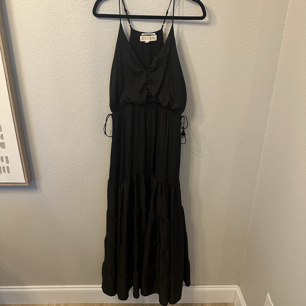 Anthropologie Dolan Left Coast Maxi Dress. Tiered Black Side Tie Pockets Sz M - Picture 2 of 9